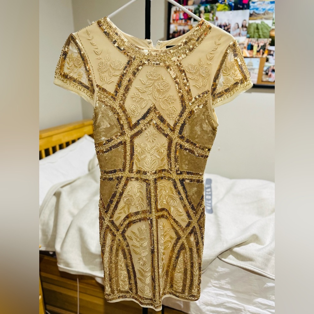 Gold Sequined Mini Dress